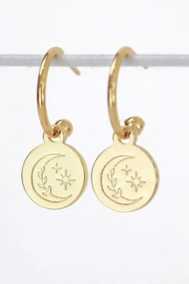 Love Lunamei Heavenly 18k Gold Plate EOL Circle Pendant Hoop Earrings