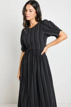 RE:UNION Label Hemisphere Black Stripe Short Sleeve Relaxed Midi Dress