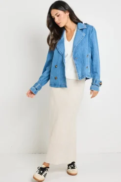 RE:UNION Label Heritage Storm Blue Cropped Denim Trench Jacket