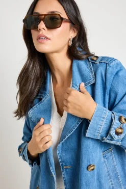 RE:UNION Label Heritage Storm Blue Cropped Denim Trench Jacket