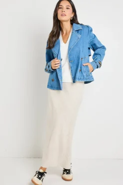 RE:UNION Label Heritage Storm Blue Cropped Denim Trench Jacket