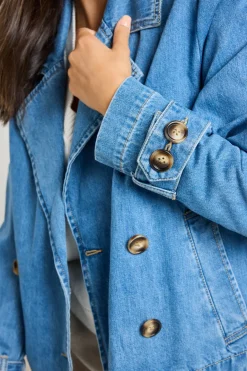 RE:UNION Label Heritage Storm Blue Cropped Denim Trench Jacket