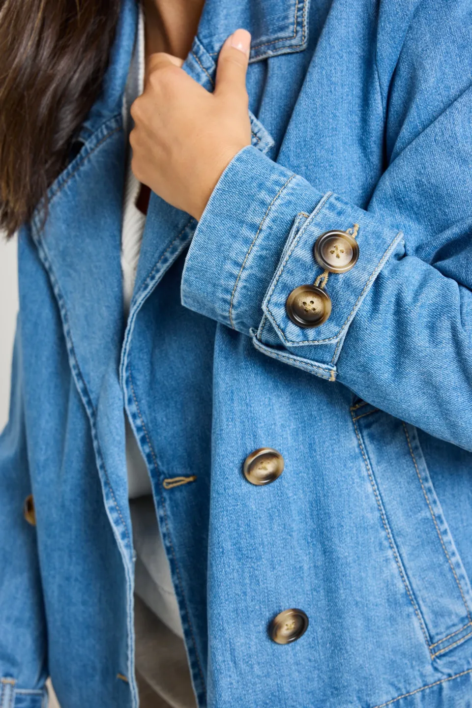 RE:UNION Label Heritage Storm Blue Cropped Denim Trench Jacket