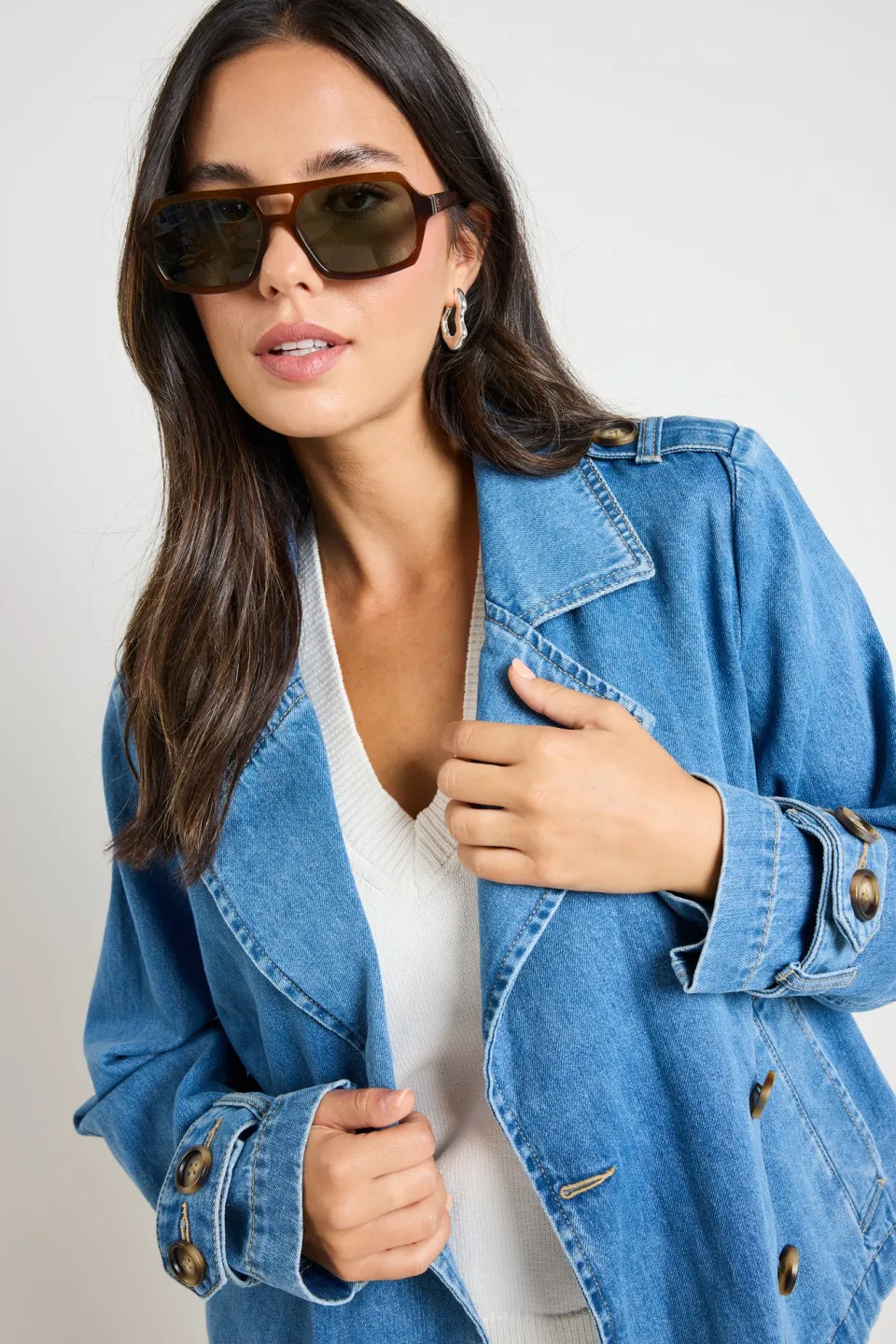 RE:UNION Label Heritage Storm Blue Cropped Denim Trench Jacket