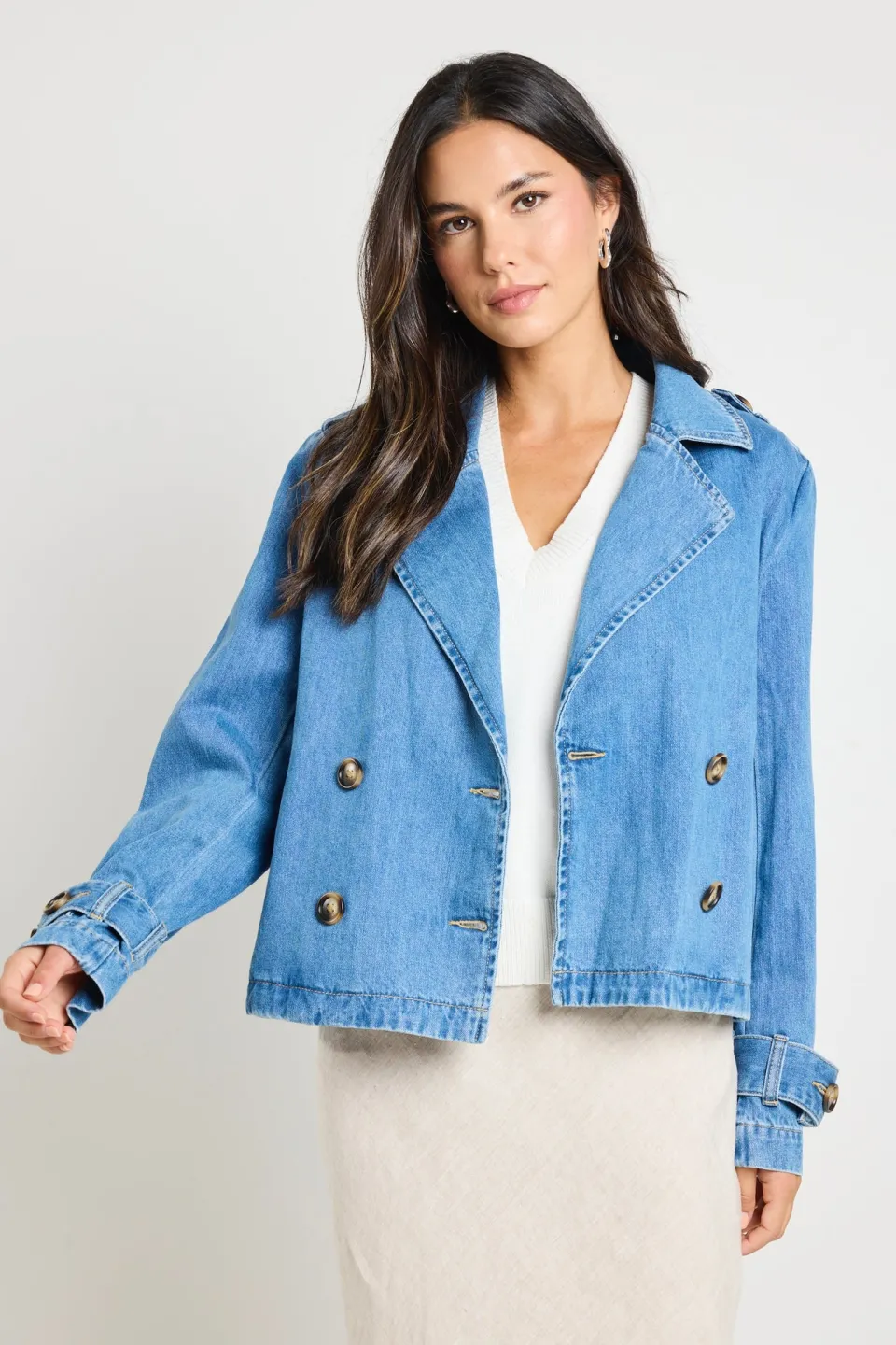 RE:UNION Label Heritage Storm Blue Cropped Denim Trench Jacket
