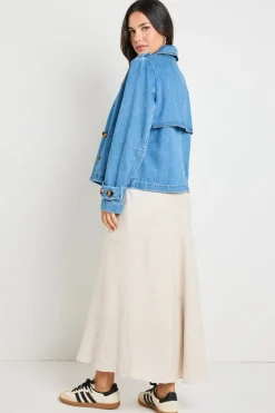 RE:UNION Label Heritage Storm Blue Cropped Denim Trench Jacket