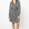 Seeking Lola Honey Black Animal Satin Waisted LS Dress