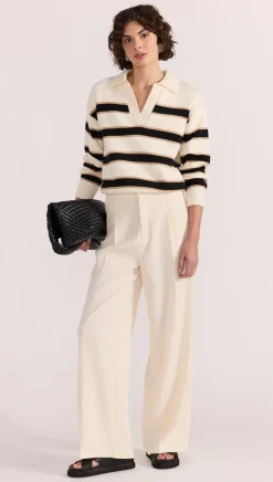 Staple The Label Hudson Cream Black Stripe Polo Jumper