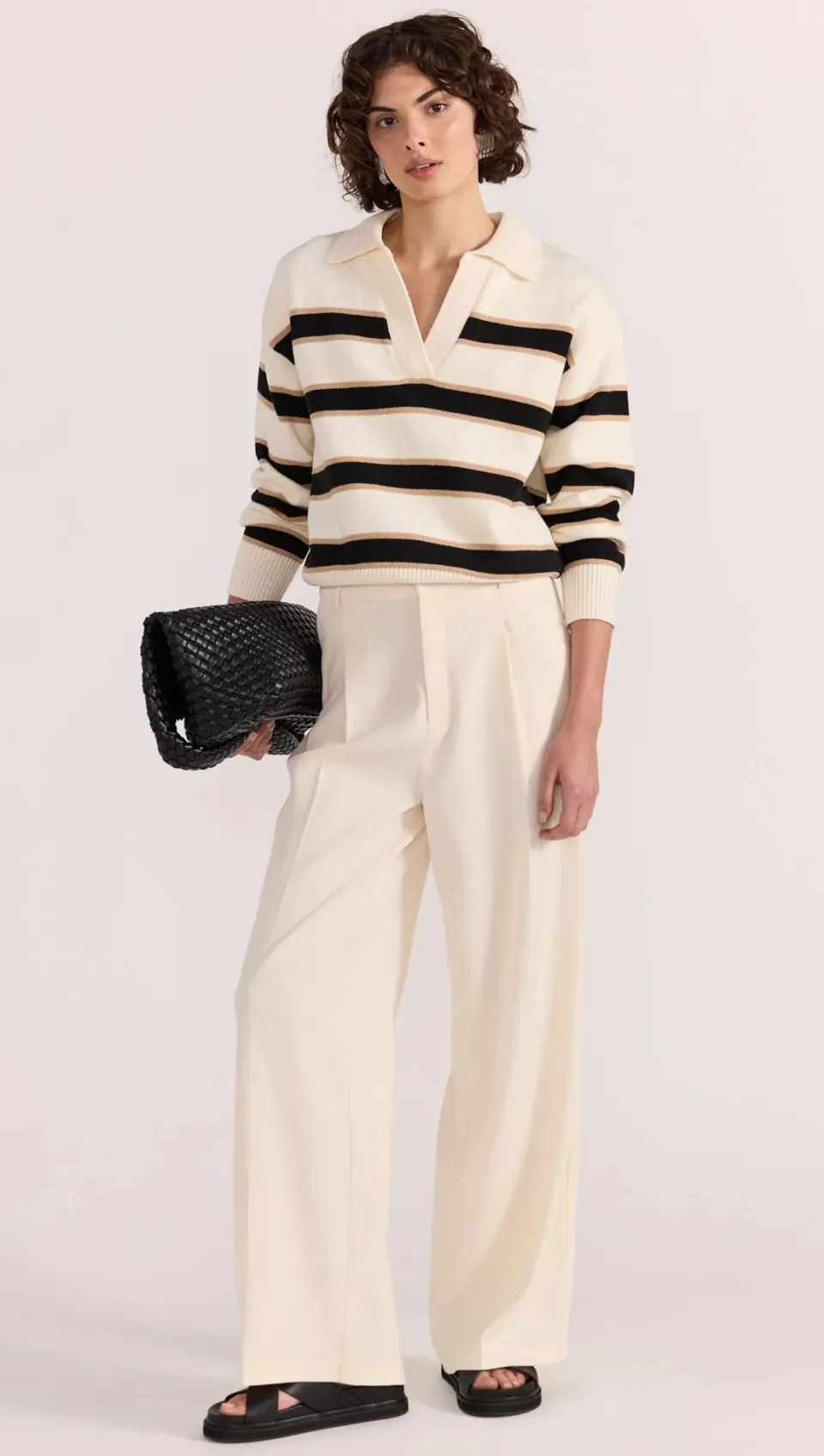 Staple The Label Hudson Cream Black Stripe Polo Jumper