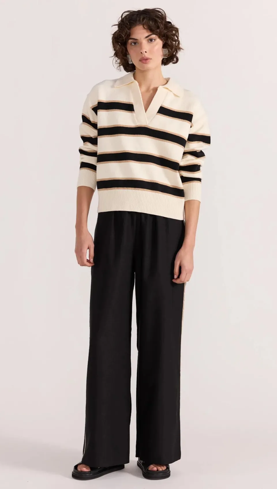 Staple The Label Hudson Cream Black Stripe Polo Jumper