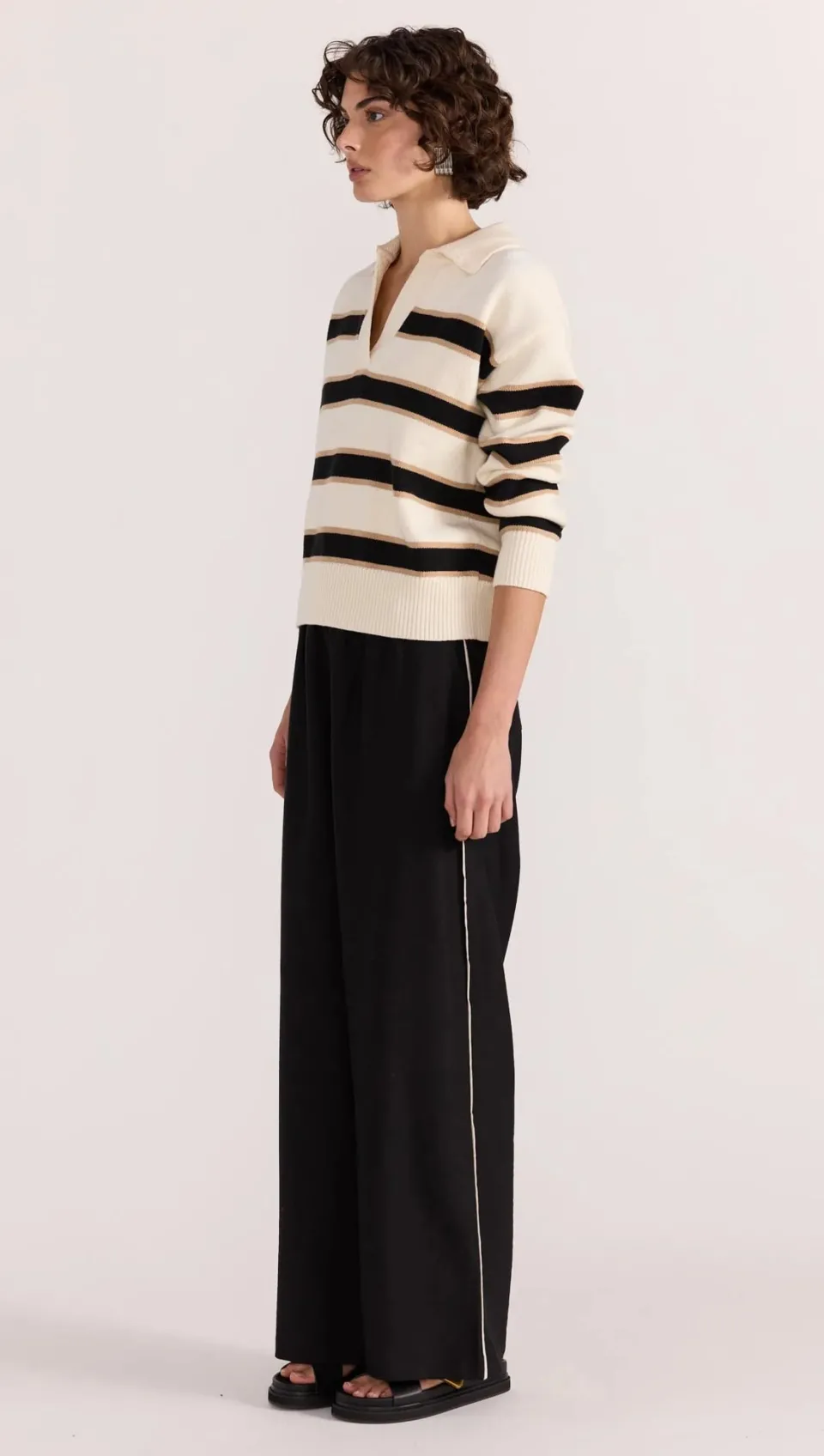 Staple The Label Hudson Cream Black Stripe Polo Jumper