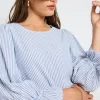 Ivy + Jack Imagine Blue Stripe Shirred Back LS Top
