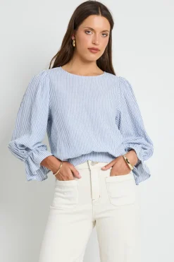 Ivy + Jack Imagine Blue Stripe Shirred Back LS Top