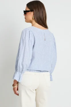 Ivy + Jack Imagine Blue Stripe Shirred Back LS Top