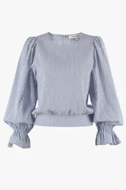 Ivy + Jack Imagine Blue Stripe Shirred Back LS Top