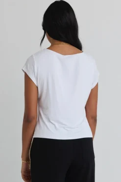 Among the Brave Impartial Ivory Cap Sleeve Boat Neck Top
