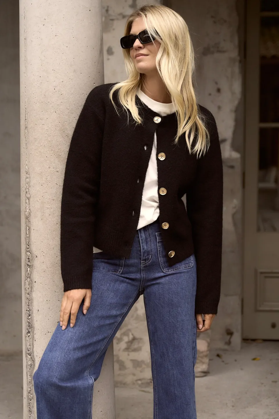 Stories be Told Imprint Black Soft Knit Crewneck Cardigan