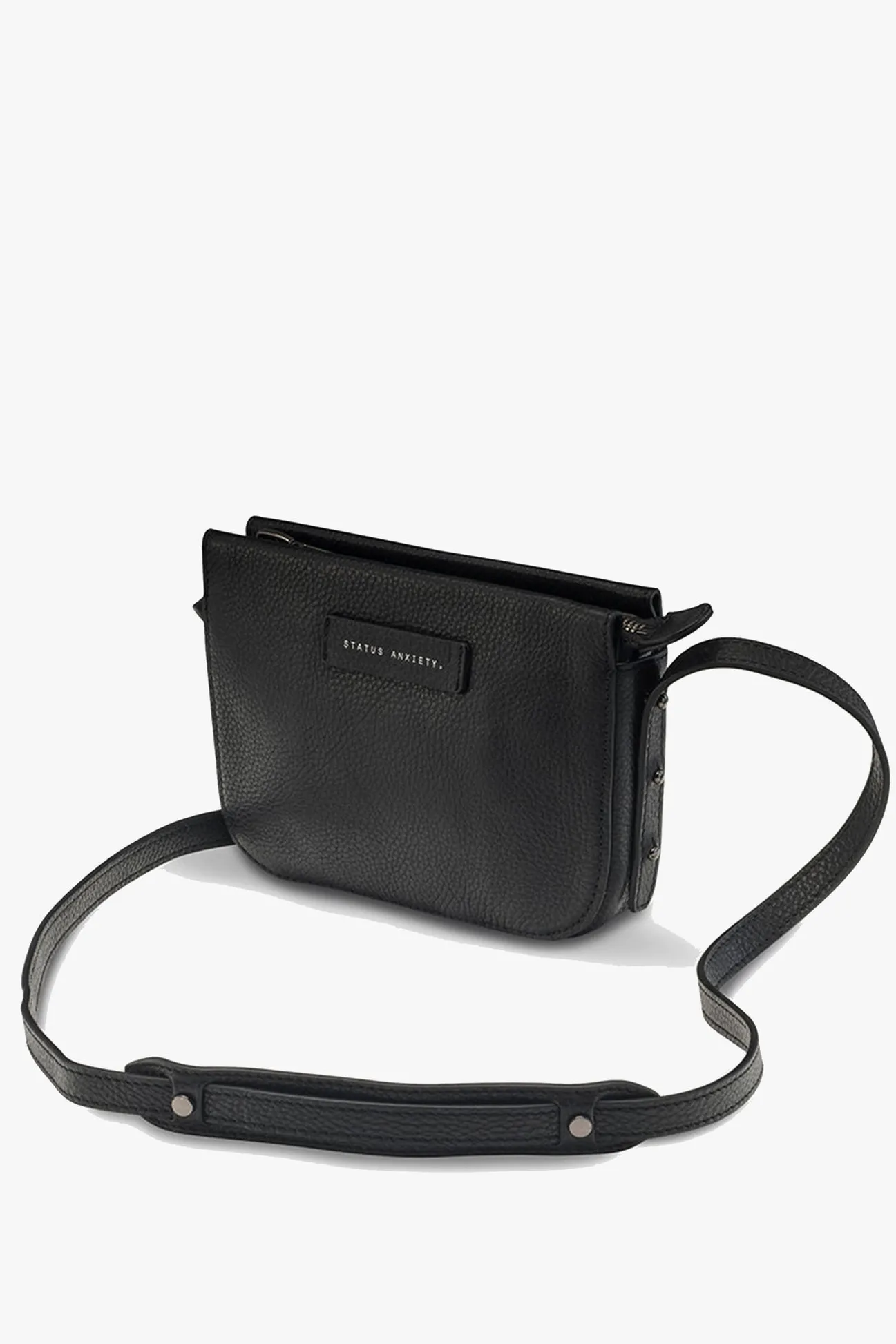 Status Anxiety In Her Command Curved Base Black Cross Body Bag With Stud Detail