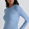Among the Brave Inclined Duck Egg Rib Rouched Side LS Tee