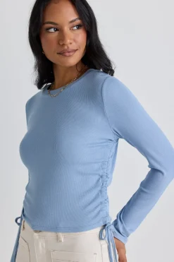 Among the Brave Inclined Duck Egg Rib Rouched Side LS Tee
