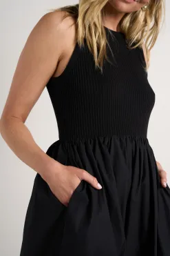RE:UNION Label Indispensable Black Crew Neck Contrast Midi Dress