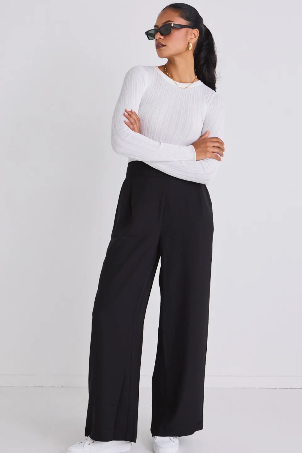 Among the Brave Instinctive Black Recycled Stretch Back Wide Leg Pant