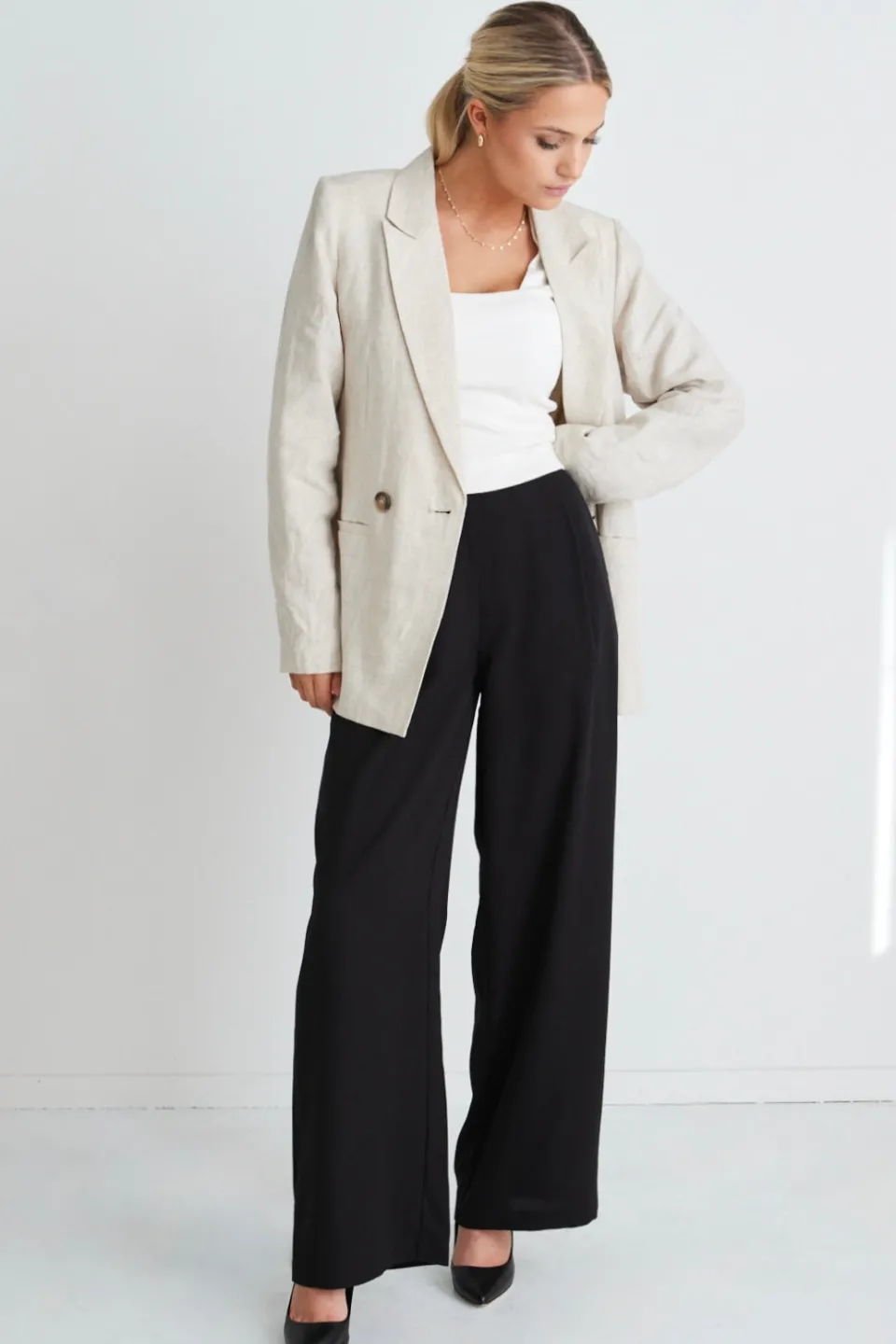 Among the Brave Instinctive Black Recycled Stretch Back Wide Leg Pant