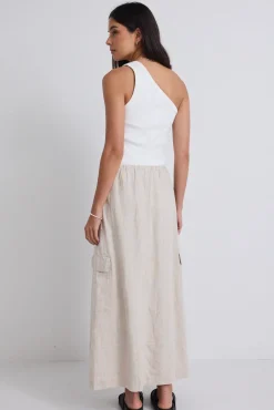 Stories be Told Invincible Natural Linen Elastic Waist Pocket Maxi Skirt
