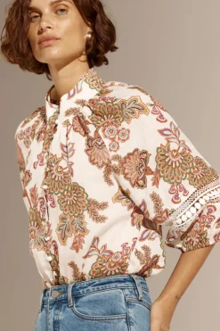 Zoe Kratzmann Invoke Cream Paisley High Neck SS Blouse