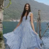 Ivy + Jack Isabella Blue White Stripe Strappy Tiered Maxi Dress