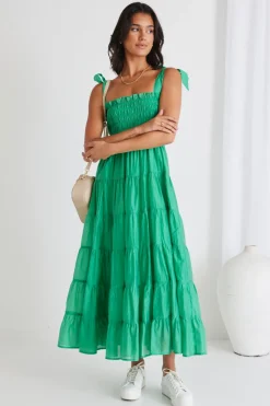 Ivy + Jack Isabella Green Strappy Tiered Maxi Dress