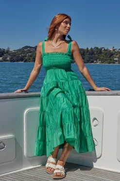 Ivy + Jack Isabella Green Strappy Tiered Maxi Dress