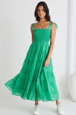Ivy + Jack Isabella Green Strappy Tiered Maxi Dress