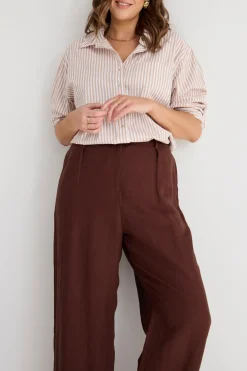 RE:UNION Label Island Chocolate Linen Pleat Front Wide Leg Pant