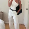 RE:UNION Label Island Ivory Linen Viscose Pleat Front Wide Leg Pant