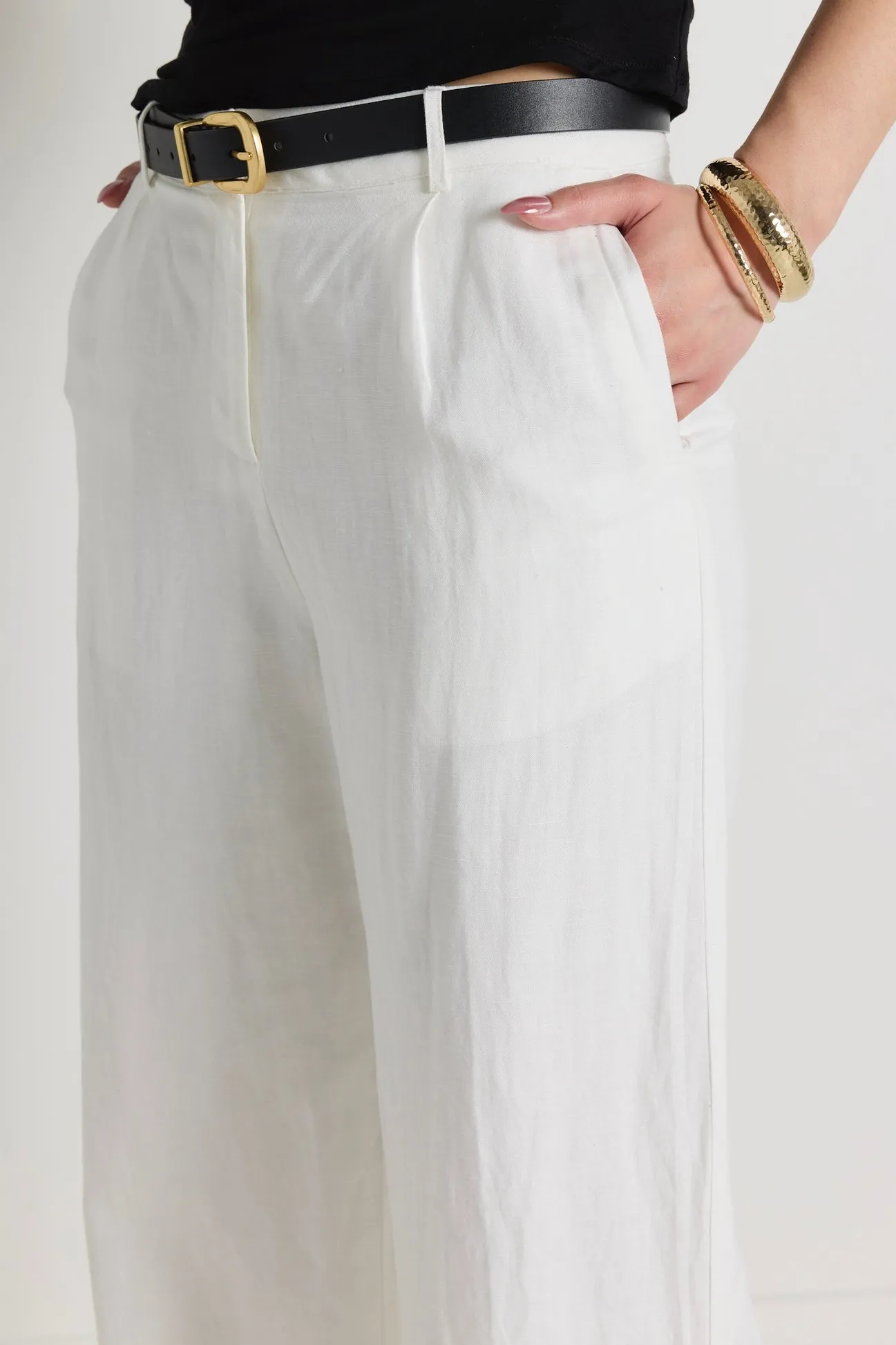RE:UNION Label Island Ivory Linen Viscose Pleat Front Wide Leg Pant