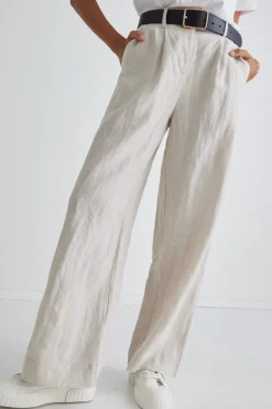 RE:UNION Label Island Natural Linen Pleat Front Wide Leg Pant