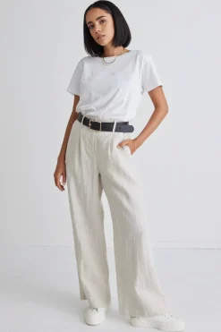 RE:UNION Label Island Natural Linen Pleat Front Wide Leg Pant