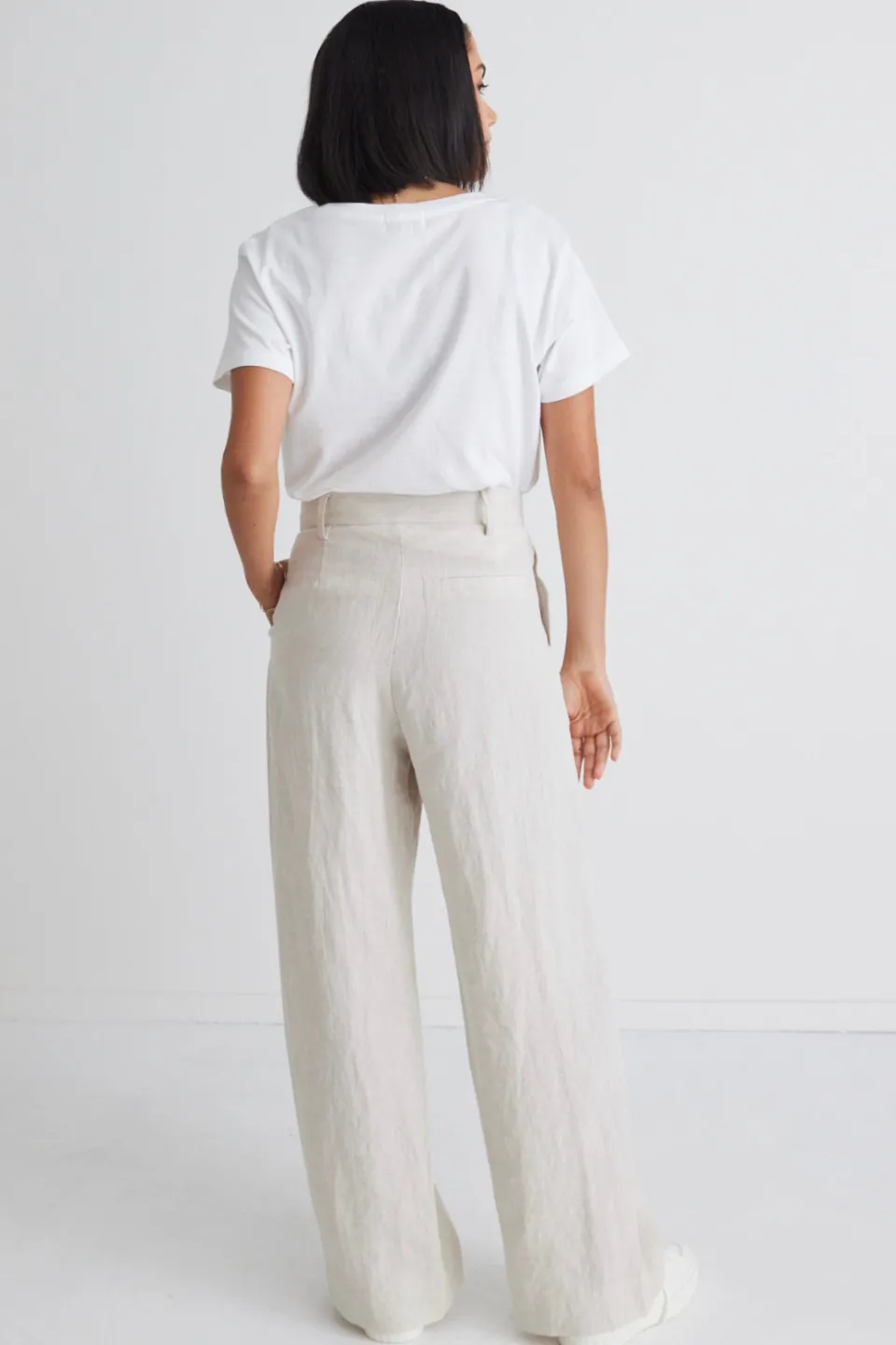 RE:UNION Label Island Natural Linen Pleat Front Wide Leg Pant
