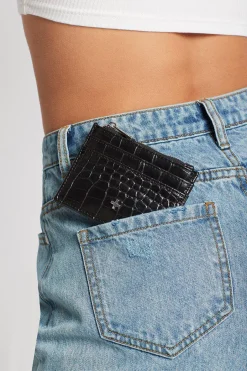 Peta + Jain Ivy Black Croc Vegan Leather Card Holder