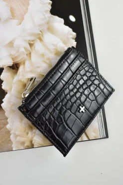 Peta + Jain Ivy Black Croc Vegan Leather Card Holder