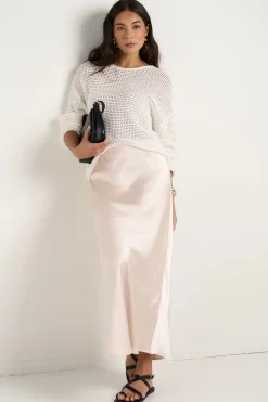 Ivy + Jack Ivy Champagne Satin Bias Midi Skirt
