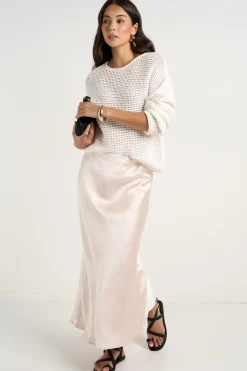 Ivy + Jack Ivy Champagne Satin Bias Midi Skirt