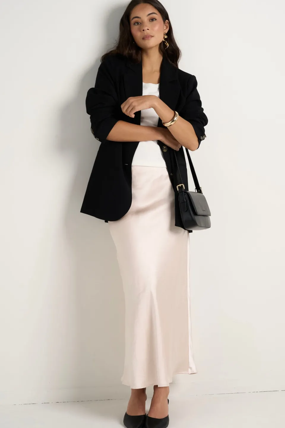 Ivy + Jack Ivy Champagne Satin Bias Midi Skirt