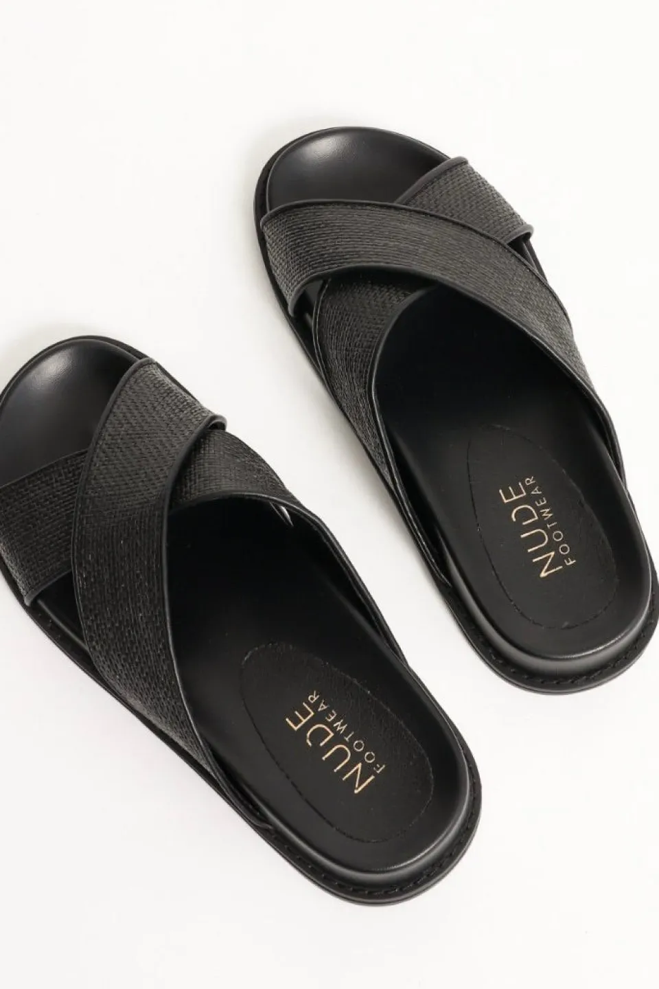 Nude Jacee Black Woven Cross Over Slide
