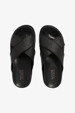 Nude Jacee Black Woven Cross Over Slide
