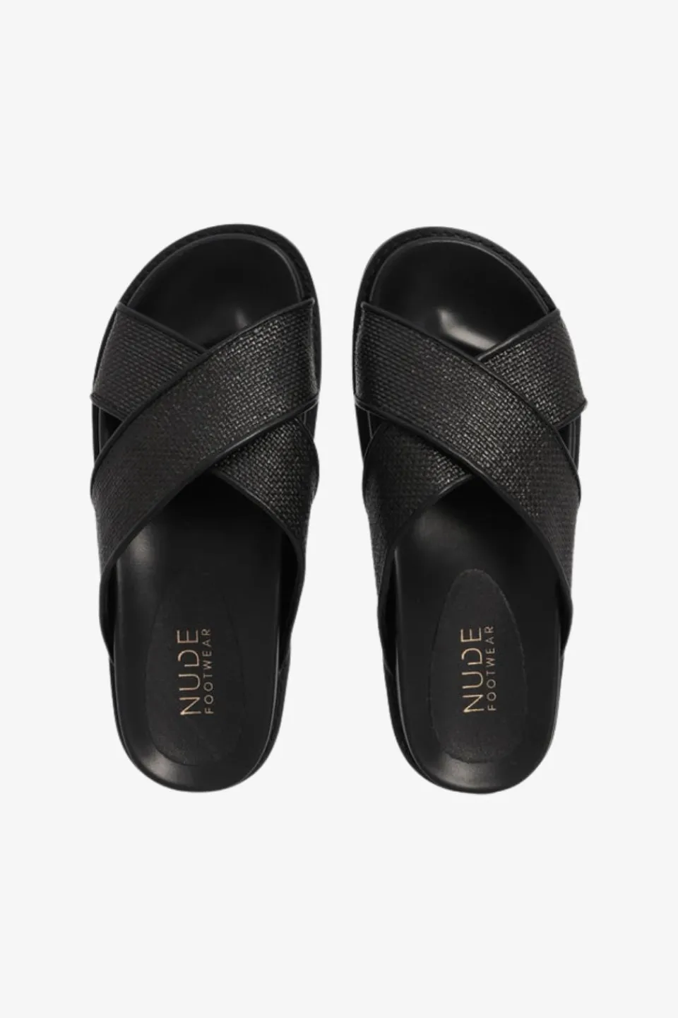 Nude Jacee Black Woven Cross Over Slide