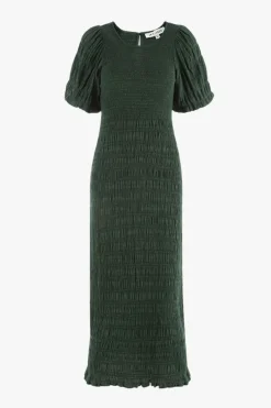 Ivy + Jack Jade Forest Shirred Cotton Puff Short Sleeve Ruched Maxi Dress