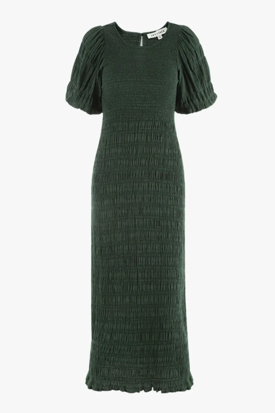 Ivy + Jack Jade Forest Shirred Cotton Puff Short Sleeve Ruched Maxi Dress
