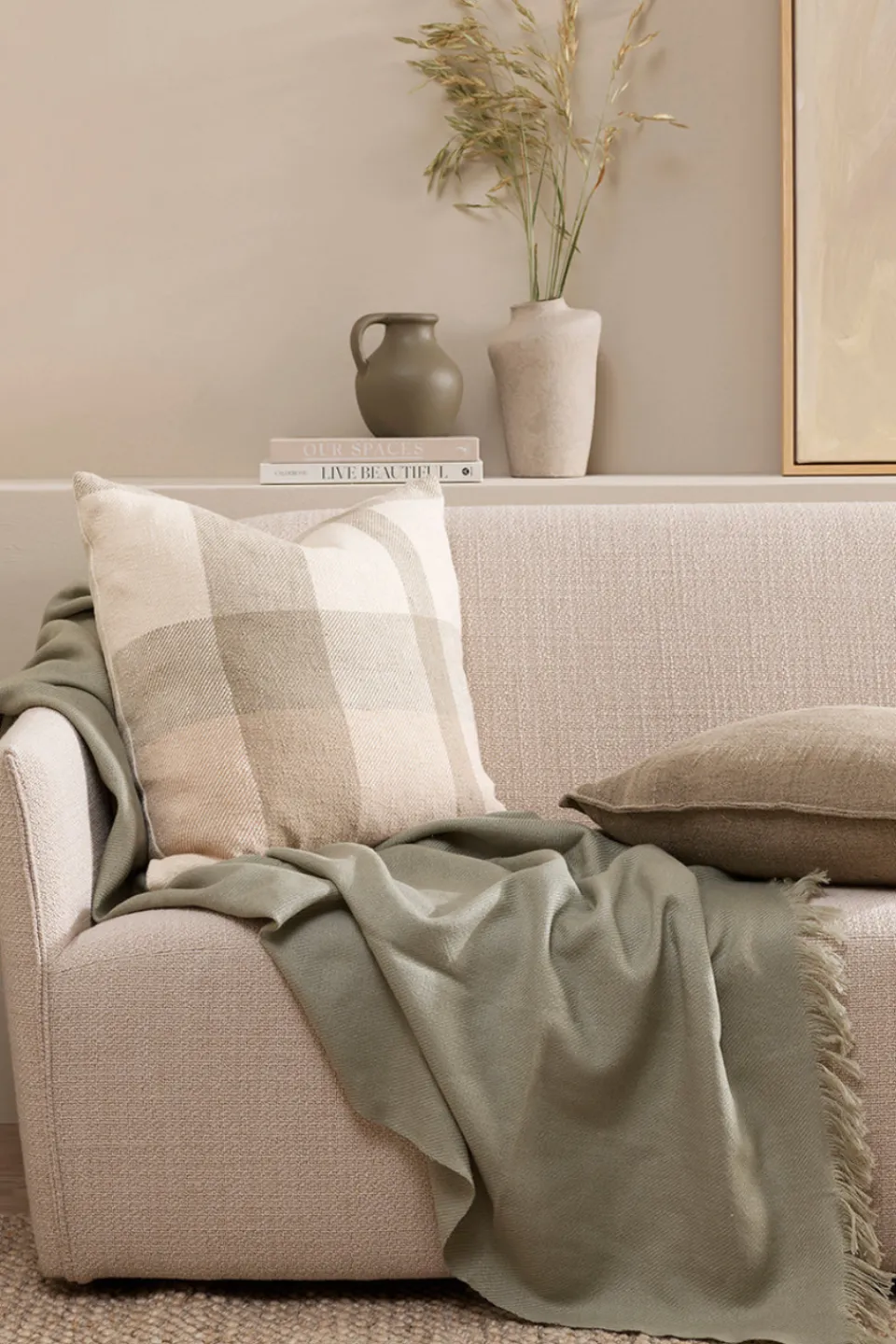 Baya Jefferson Sage Check Feather Inner 55x55cm Cushion